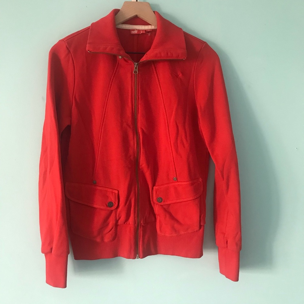 Puma Vintage Terry Full Zip Long Sleeve Red Throwback Track Jacket L Rare